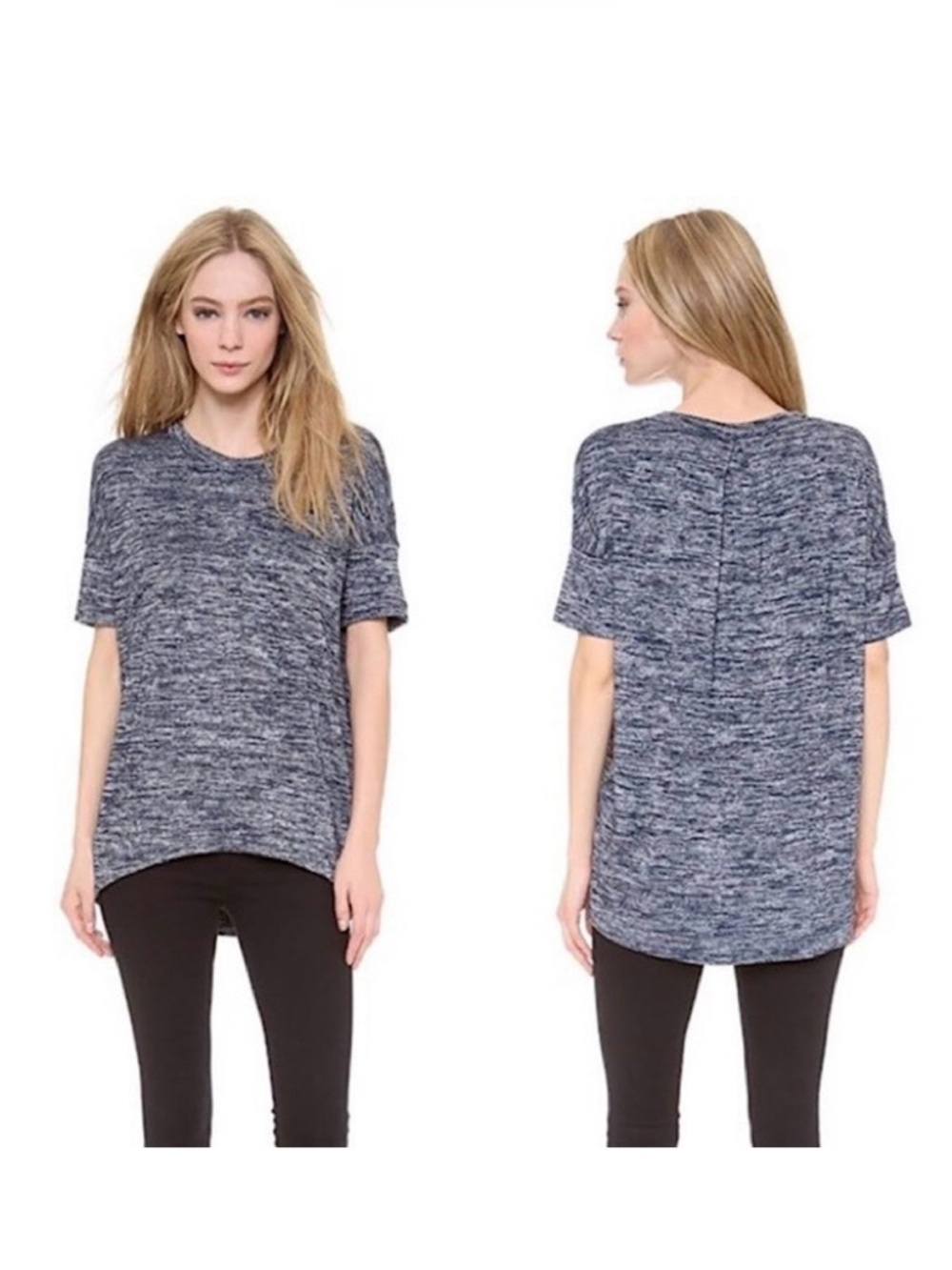 Rag & Bone Blue Marled Stretch Knit Oversized Tunic Top Pocket Women’s Small